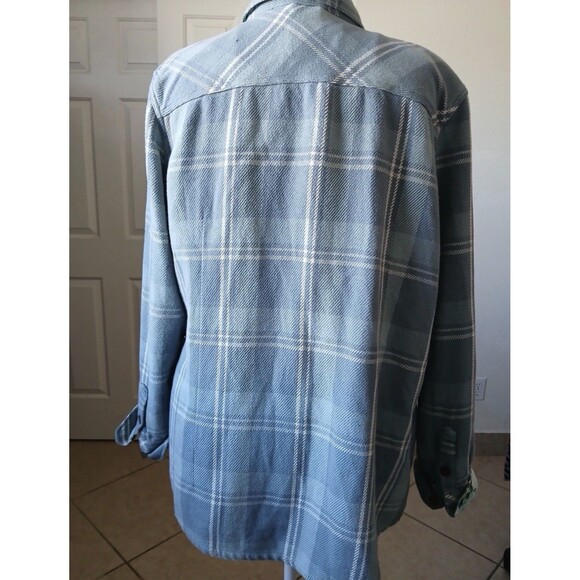 Pladra Plaid Frannel Short Women's 2XL Button Front Long Sleeve Blue Outdoorsy - Picture 3 of 15